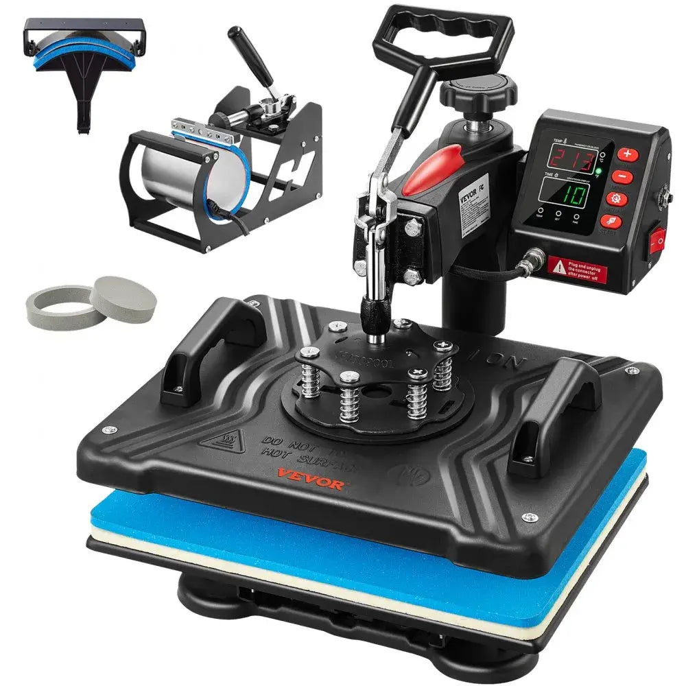 【Fallpicks】VEVOR Multifunction Digital Display Heat Press DIY Kit, 15x15 in Large Surface, 360° Rotatable Swing Away, Dual-Tube 5℃ Even Heating, Silicone Buttons Comfy, Blue Home Iron Appliance for T-Shirts, Caps, Mugs