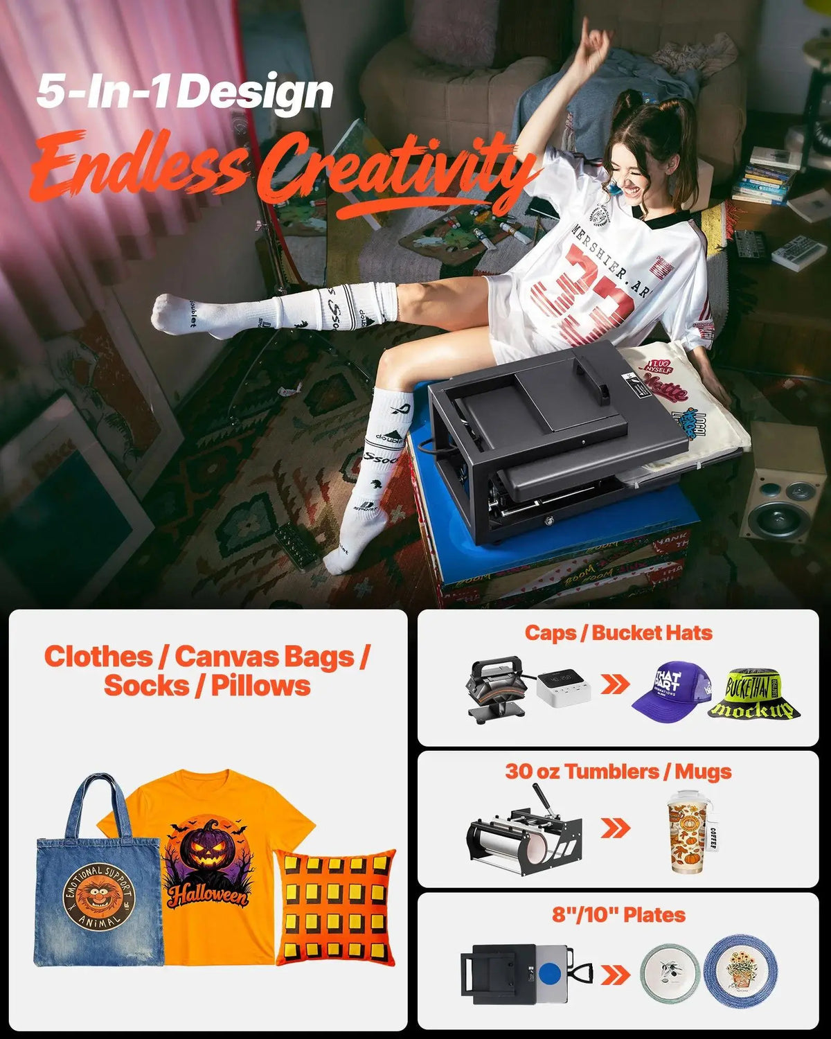 【Fallpicks】VEVOR 5-in-1 Hybrid Heat Press Machine, 15x15 in, 70% Higher Pressure, Fast Even Heating, Patented Design, Easy to Control Temp+Time, Sublimation Press for T-shirts/Mugs/Caps, Black & Light Green Hues, for Customized Craft DIY Users