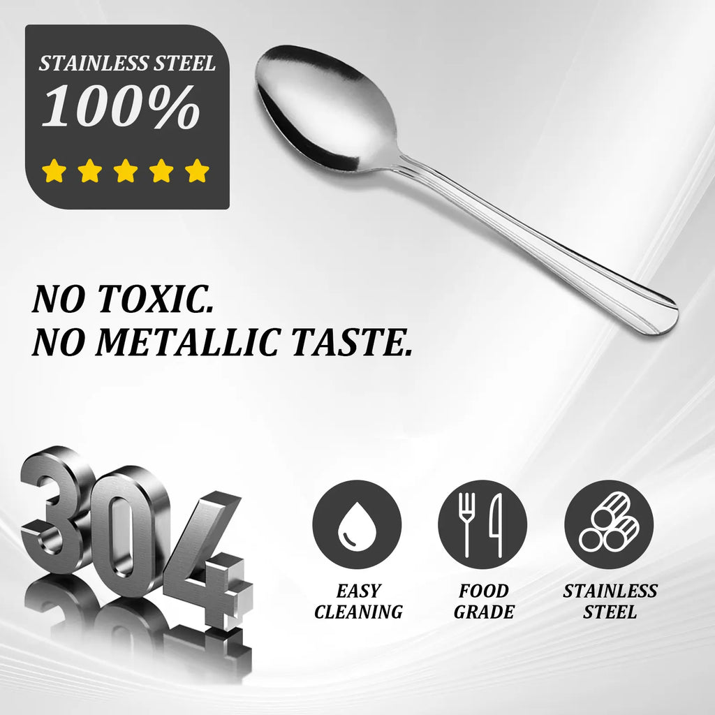 36PCS Elegant Dominion-Style Stainless Steel Cutlery Set - Smooth Polished Long Handle Dinner Spoons, Stainless Steel Resists Daily Wear, Dishwasher Safe for Home, Banquets, Hotel Serving Needs