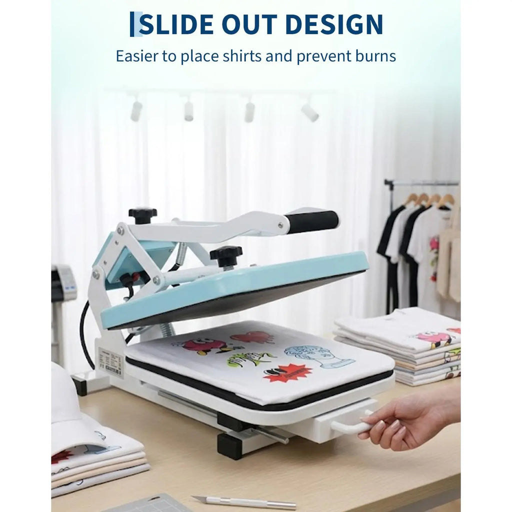 Hosslly 15x15in Heat Press Machine - Professional Slide-Out Sublimation & Vinyl Transfer Tool - Industrial Digital Printmaker for T-Shirts, Tote Bags, Polyester Items, Mouse Pads - DIY Sewing & Crafts Supplies