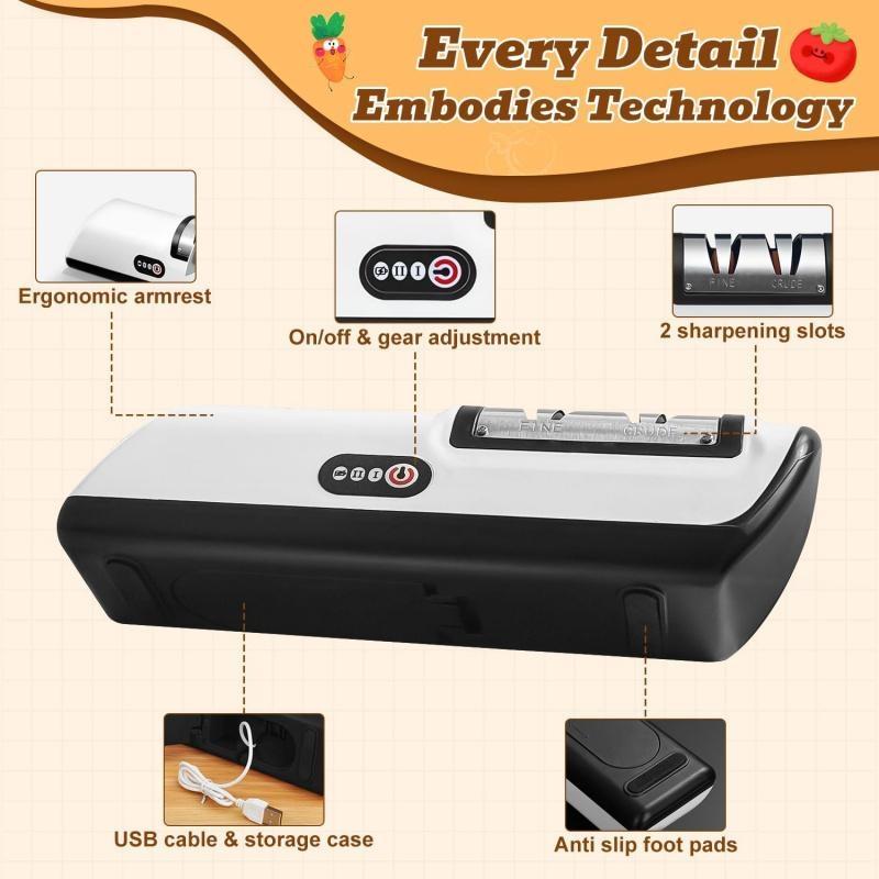 Rechargeable Electric Kitchen Knife Sharpener, Compact Portable Cordless Knife Sharpener with Diamonds for Steel Knives and Fruit Knife, 2 Stage Automatic Knife Sharpening Helps Restore & Polish Blades Quickly