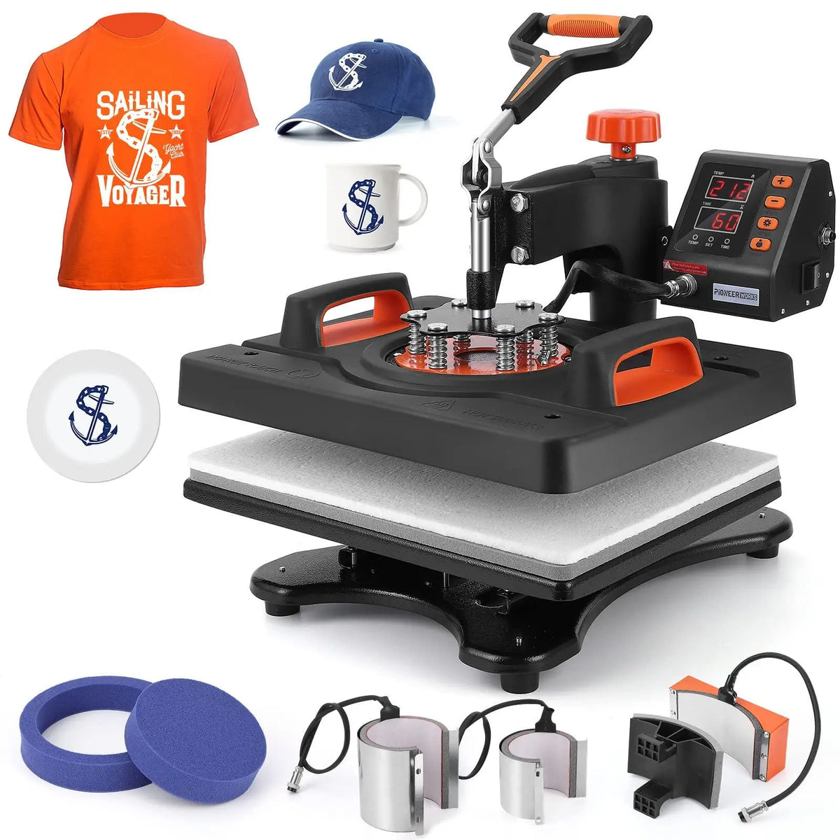 Gaomon 12x15 in Teflon-Coated 6-in-1 800W Heat Press Machine - 360° Swing Arm, Dual Tube, 210℃ Control Digital Industrial Sublimation Machine for Customizable T-Shirts, Shoes