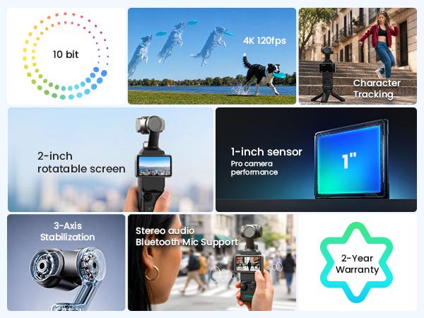 Xtra Muse Vlogging Video Recording Digital Camera, 1'' CMOS 4K/120fps, 3-Axis Handheld Stabilizer, Fast Focusing, Face/Object Tracking, Micro SD Compatible, Grab Go Portable Handycam Camcorder,sohochic