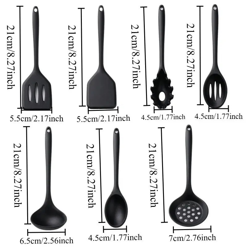 11-Piece Silicone Kitchen Utensil Set, Heat-Resistant Non-Stick Kitchen Utensils, Cooking Utensils, Tools and Gadgets, Long Handle, Camping Gear