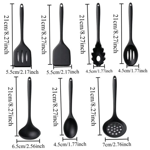 11-Piece Silicone Kitchen Utensil Set, Heat-Resistant Non-Stick Kitchen Utensils, Cooking Utensils, Tools and Gadgets, Long Handle, Camping Gear