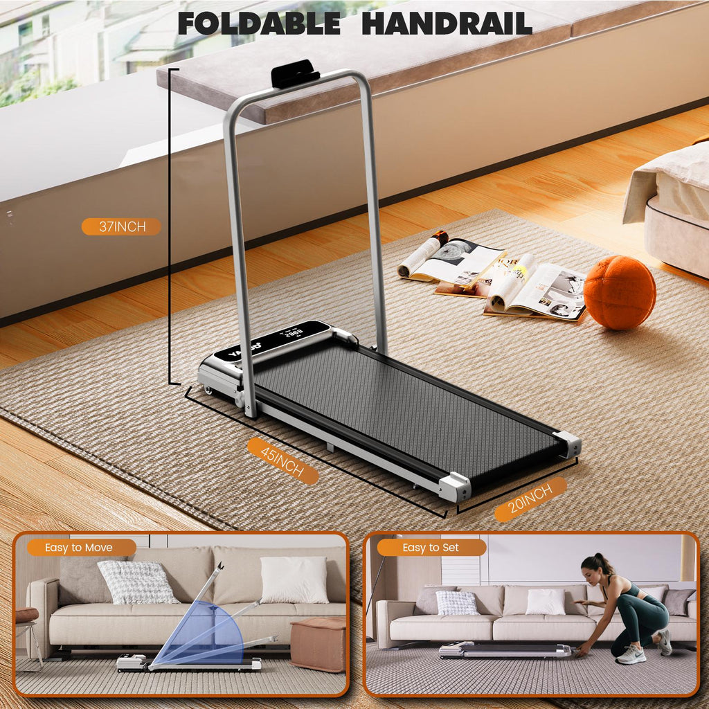 YAGUD Folding Treadmill with Colorful Handrails, Upgraded Low-Noise Motor, 265lbs Capacity, Dual Shock Absorption, Remote & Transport Wheels, Bonus Resistance Bands SpringStatements