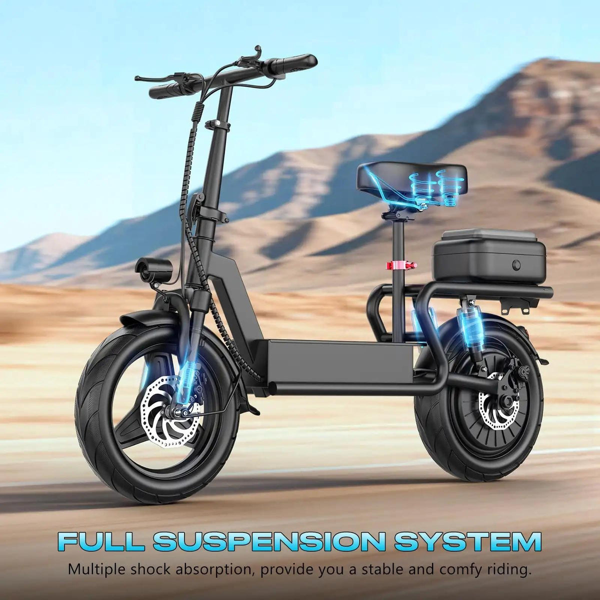Adult Electric Scooter - Outdoor Stuff for Adults, 1200W Peak Motor, 48V 20Ah Battery, 20-40 Mi Range, 25MPH Top Speed, Foldable with Seat, Rear Box/Basket for Pets & Cargo, Dual Suspension for Commuting