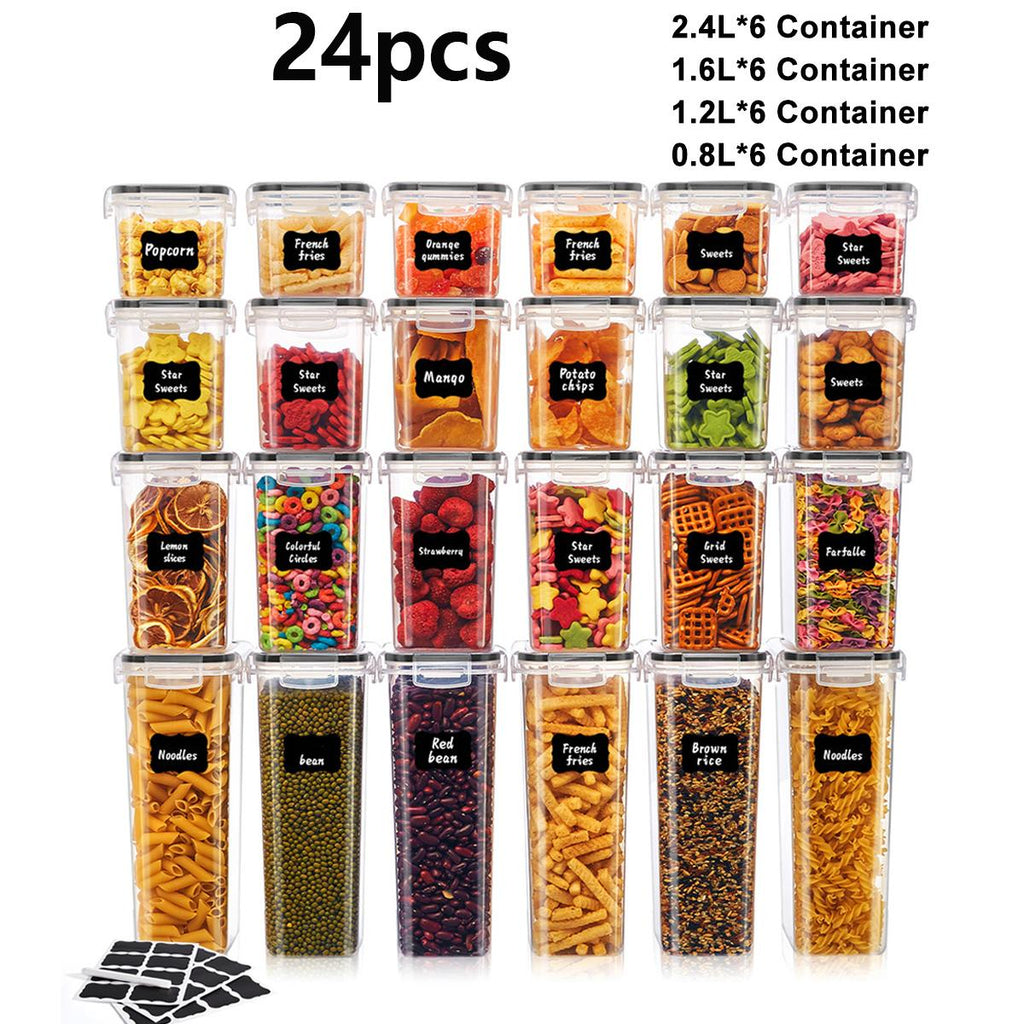 Plastic Leak-Proof Food Storage Containers (6/12/24pcs) with See-Through Lids, Stackable Kitchen Gadgets for Storage Organization, Microwave-Reheat Safe for Cereal, Rice, Pasta, Flour & Sugar, Transparent