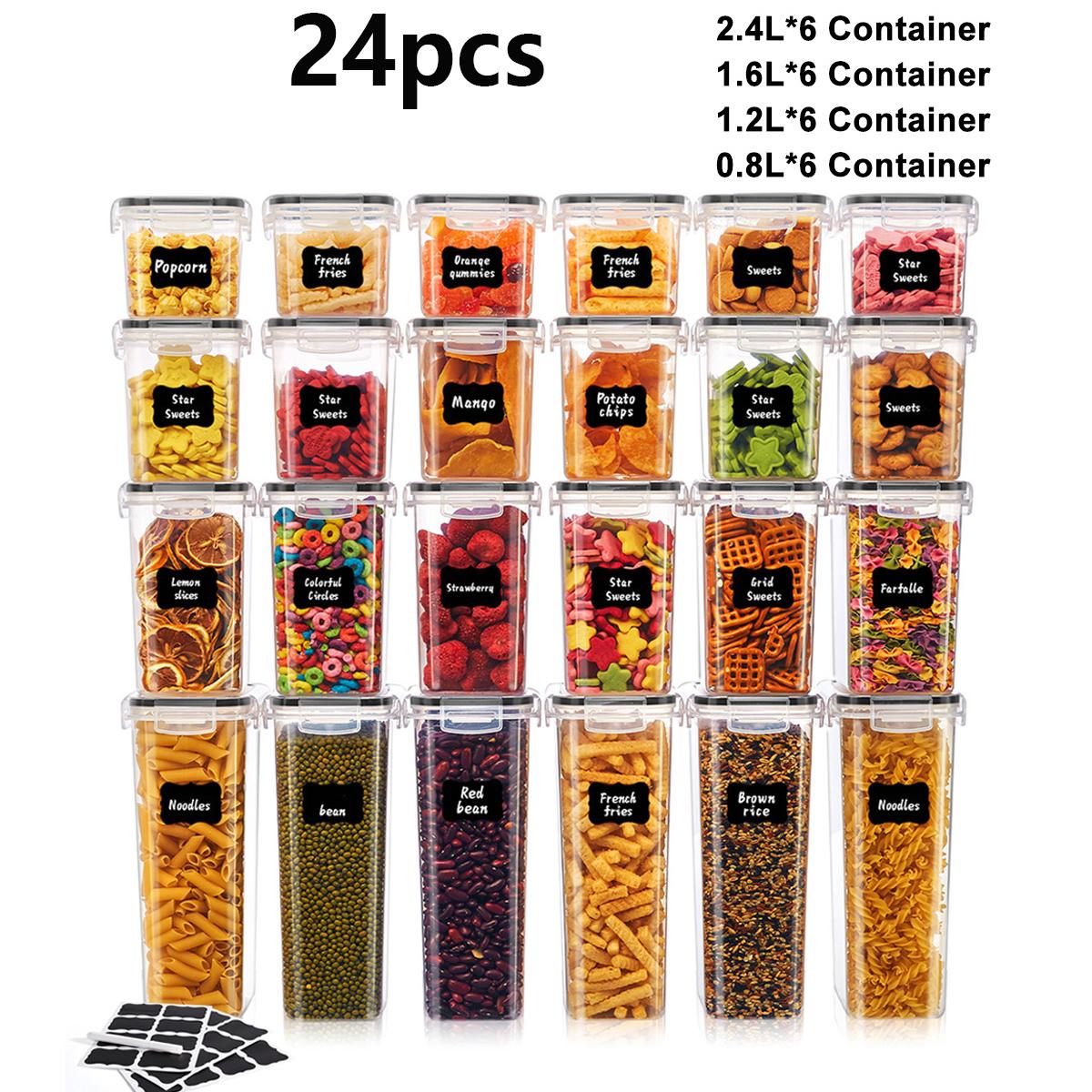 Plastic Leak-Proof Food Storage Containers (6/12/24pcs) with See-Through Lids, Stackable Kitchen Gadgets for Storage Organization, Microwave-Reheat Safe for Cereal, Rice, Pasta, Flour & Sugar, Transparent