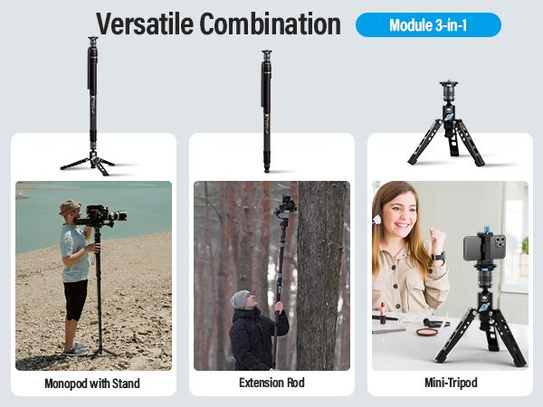 SIRUI SVM-145 Rapid Monopod with Feet, 57” Professional Carbon Fiber Camera Monopod, One-Step Rapid Height Adjustment, Lightweight Travel for DSLR Camera, Modular 3 in 1, Max Load 22lbs