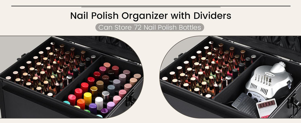 Rolling Manicure Table Foldable Nail Table Makeup Train Case on Wheels Cosmetic Trolley with 5 Drawers & Brush Pouch for Technician Workstation Salon