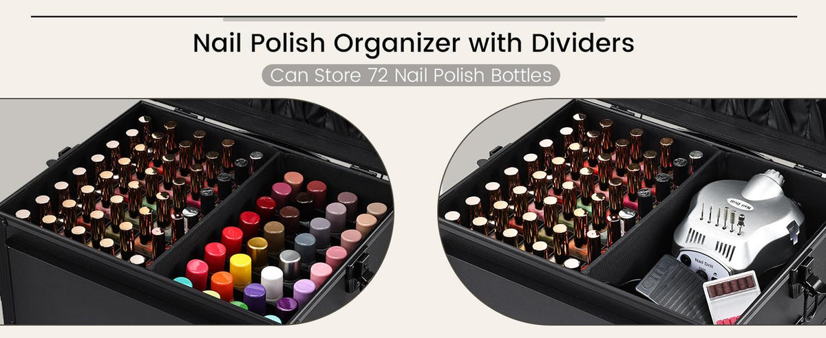 Rolling Manicure Table Foldable Nail Table Makeup Train Case on Wheels Cosmetic Trolley with 5 Drawers & Brush Pouch for Technician Workstation Salon