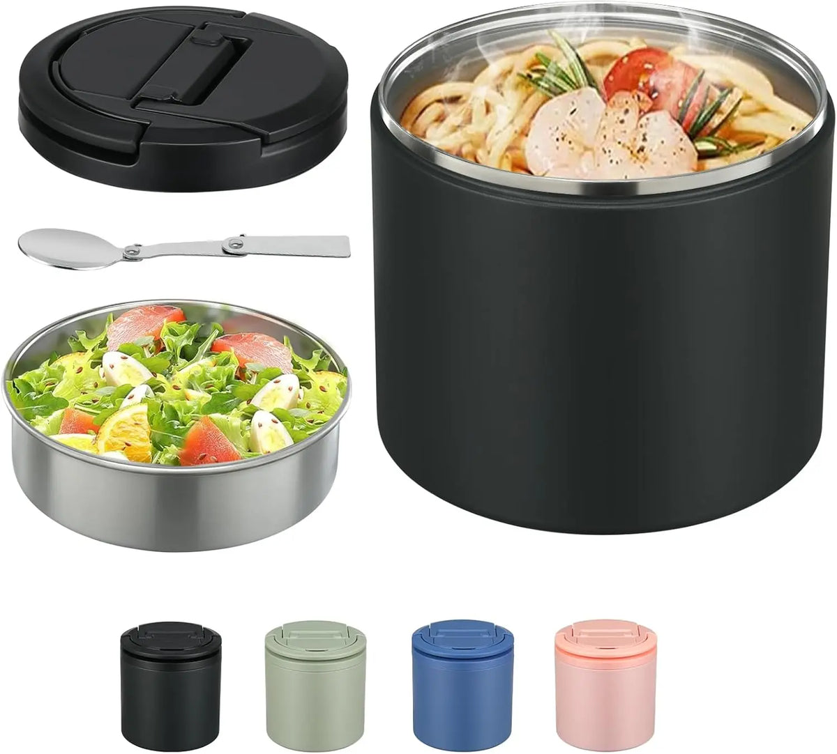 #sohochic 40oz Portable Vacuum Insulated Stainless Steel Soup Jar for Adults - Leak-Proof Tableware Lunch Container with Carry Handle, Silicone Cover, Spoon, BPA-Free, Wide-Mouth, Dish-Safe Canister