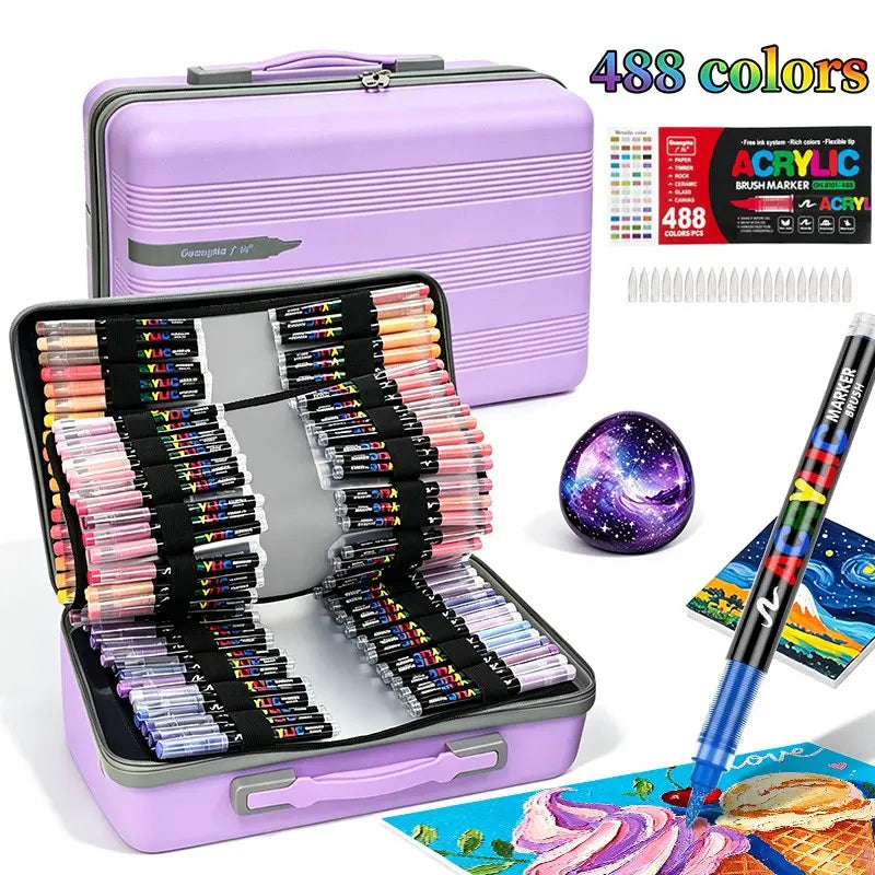 488 Color Marker Gift Box, Handheld Storage Case, Flexible Soft Tip, High Saturation DIY Art Brushes, Perfect for Creative Projects