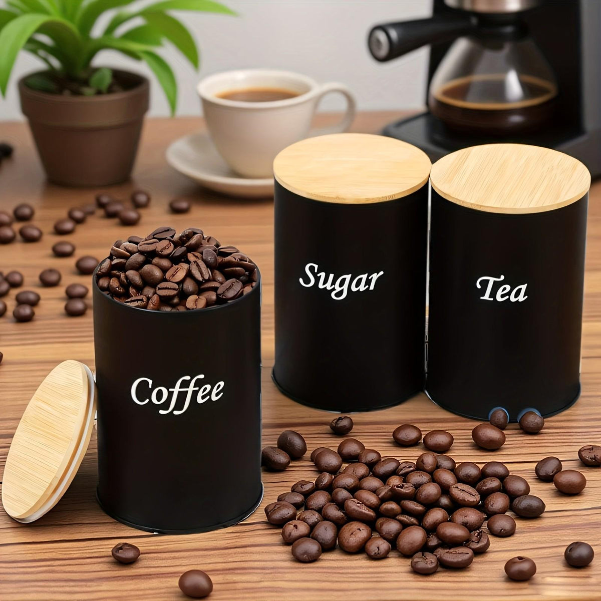 3-Piece Set Of Metal Round Cans, Stainless Steel Canister, Stainless Steel Containers, Coffee Storage Canisters For Tea, Coffee, Sugar, Reusable, Suitable For Kitchens, Offices, Multi-Purpose Storage