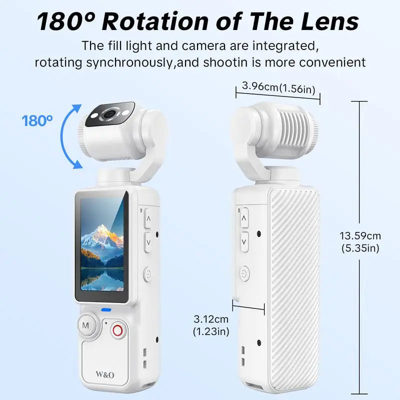 Portable 2k Ultra HD Video Recorder, 180° Rotating Lens, Handheld Stabilizer, USB Rechargeable, Vlogging Camera, Travel & Daily Life Recording