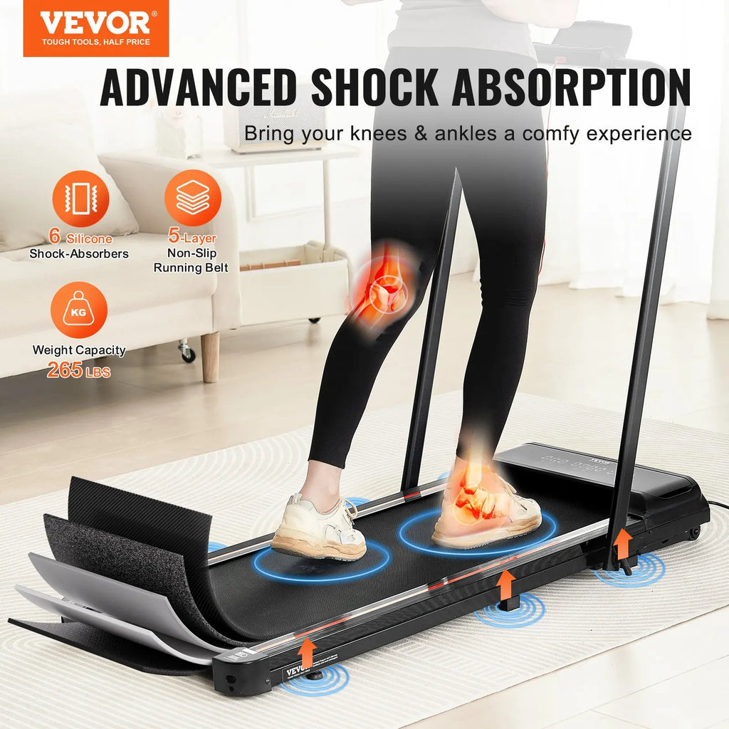 【toolupgrade】VEVOR 2-in-1 Under Desk Treadmill, 15.6"x42"/396x1065 mm Anti-Slip Surface Belt, 2.5HP Motor, 0.6-7.6 mph Walking/Run Speed, Shock Absorb, Collapseable Portable Pad, Handle Bar, Remote Control, LED Display, 265 Lbs Capacity for Home O...
