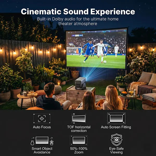 AuKing Smart Portable Projector - 1100 ANSI Lumens, Auto Focus in Secs, Auto Keystone, Dolby Audio, WiFi 6, Bluetooth 5.0, 50% Zoom, Netflix/YouTube Streaming, 2-Year Warranty + 1V1 Support, Gaming Projector, for Bedroom & Backyard Outdoor Use,soh...