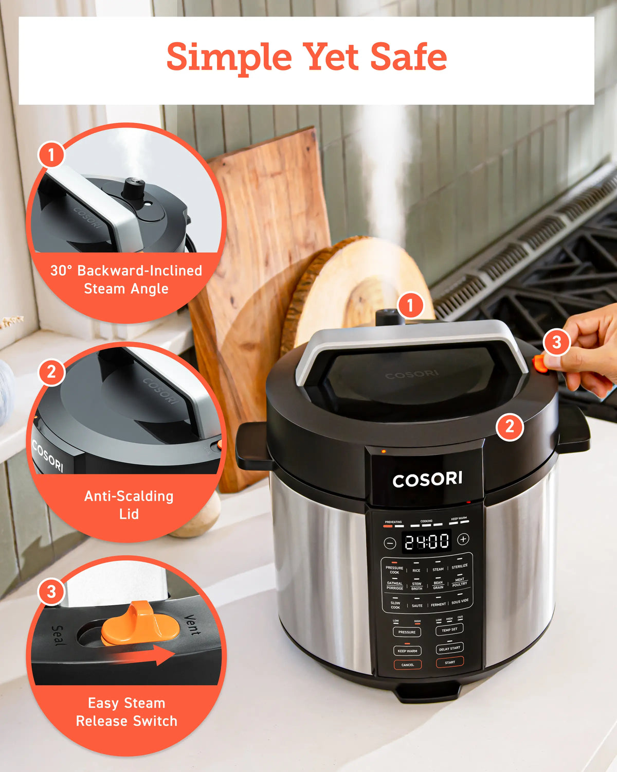 [live]COSORI 6-Qt Electric Aluminum Pressure Cooker - 9-in-1 Multifunction Appliance for 1-Pot Meals, Rice, Sauté, Sous Vide, Sterilizer, 1100W, Stainless Steel, Recipe Book, SohoChic Kitchen Appliances