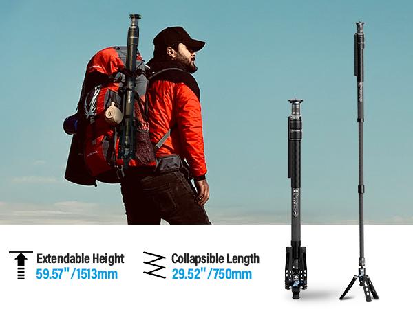 SIRUI SVM-145 Rapid Monopod with Feet, 57” Professional Carbon Fiber Camera Monopod, One-Step Rapid Height Adjustment, Lightweight Travel for DSLR Camera, Modular 3 in 1, Max Load 22lbs