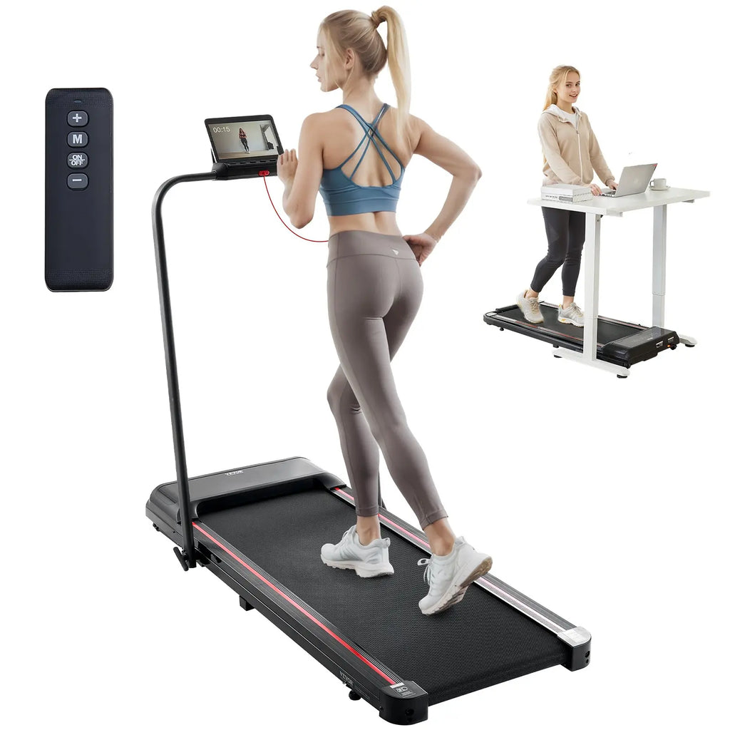 【toolupgrade】VEVOR 2-in-1 Under Desk Treadmill, 15.6"x42"/396x1065 mm Anti-Slip Surface Belt, 2.5HP Motor, 0.6-7.6 mph Walking/Run Speed, Shock Absorb, Collapseable Portable Pad, Handle Bar, Remote Control, LED Display, 265 Lbs Capacity for Home O...