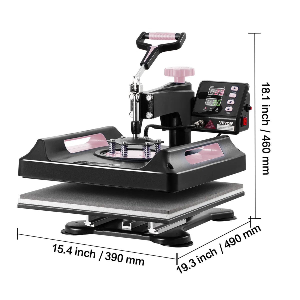 VEVOR 15x15 in 8-in-1 Digital Control Heat Press Machine, 30 oz Tumbler Press, 360° Swing-Arm Teflon Coated Iron, Burn Protection for T-Shirts, Mugs, Hats, Black