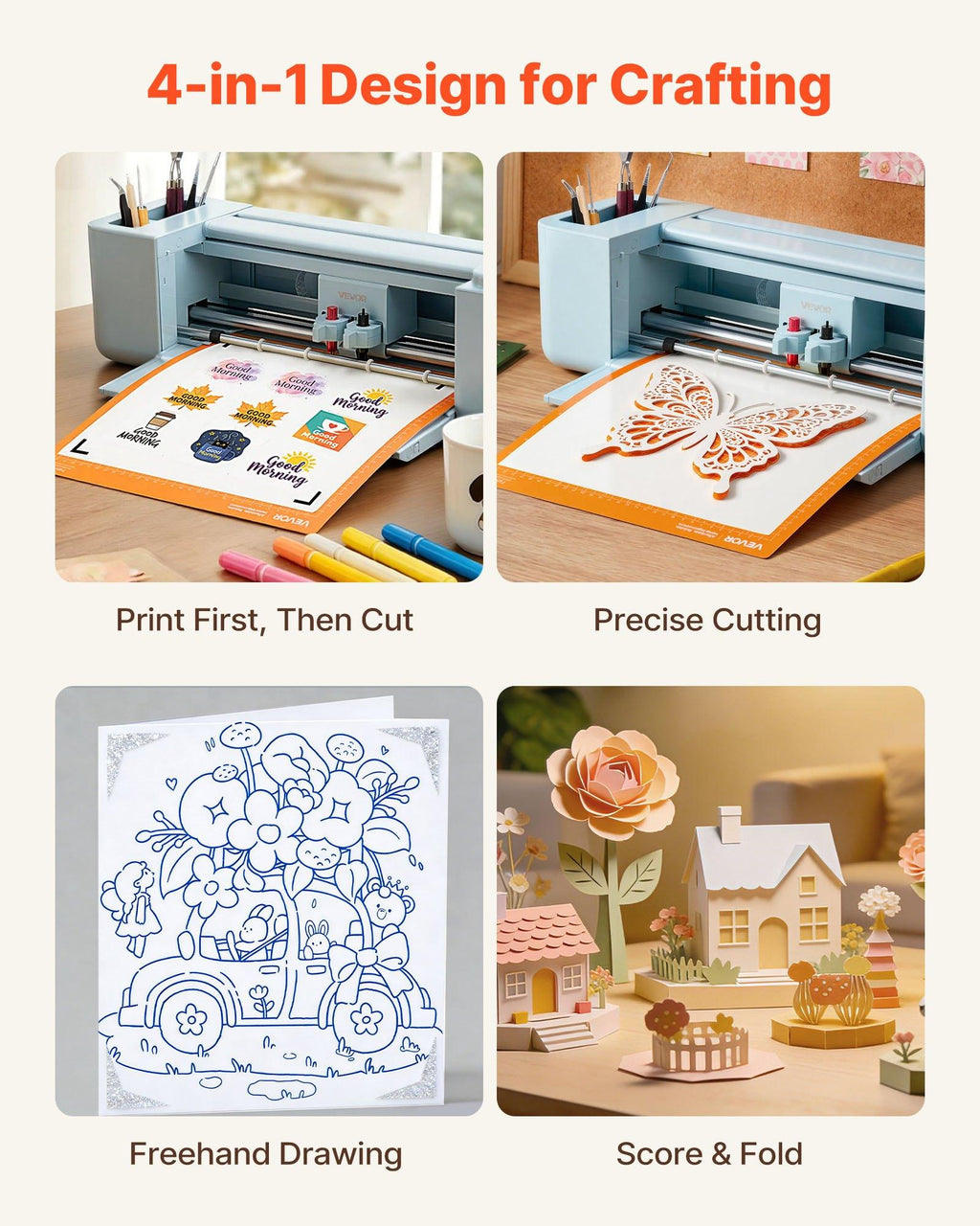 VEVOR 12 in Vinyl Cutting Machine, Button & Screen Controlled with Materials & Tool Kit, 5000+ Built-in Design Resources, Compatible with Mac, Windows, Android & iOS, DIY for All Scenes Home Crafts Cutter, Wireless, Buttons+Screen,sohochic