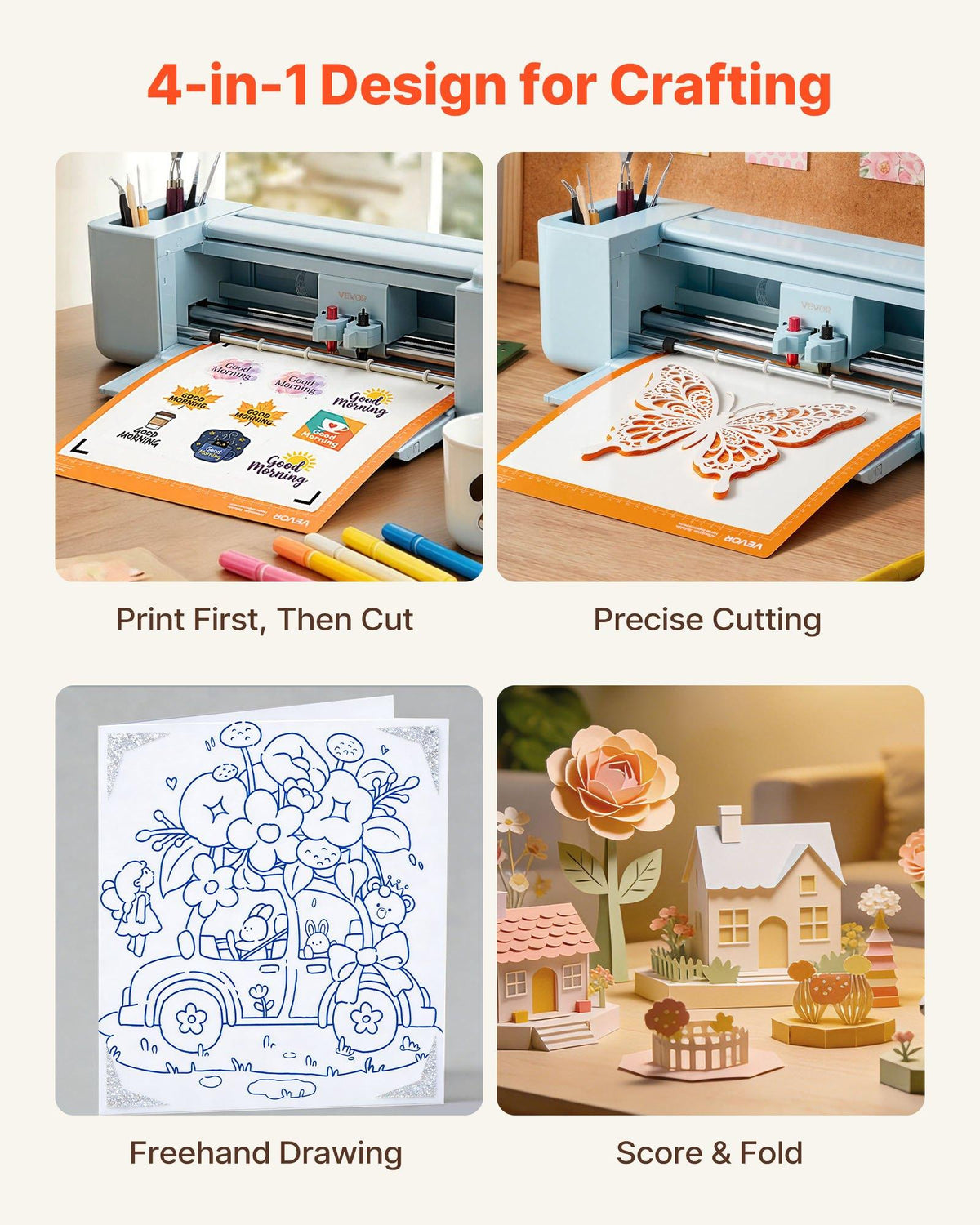 VEVOR 12 in Vinyl Cutting Machine, Button & Screen Controlled with Materials & Tool Kit, 5000+ Built-in Design Resources, Compatible with Mac, Windows, Android & iOS, DIY for All Scenes Home Crafts Cutter, Wireless, Buttons+Screen,sohochic