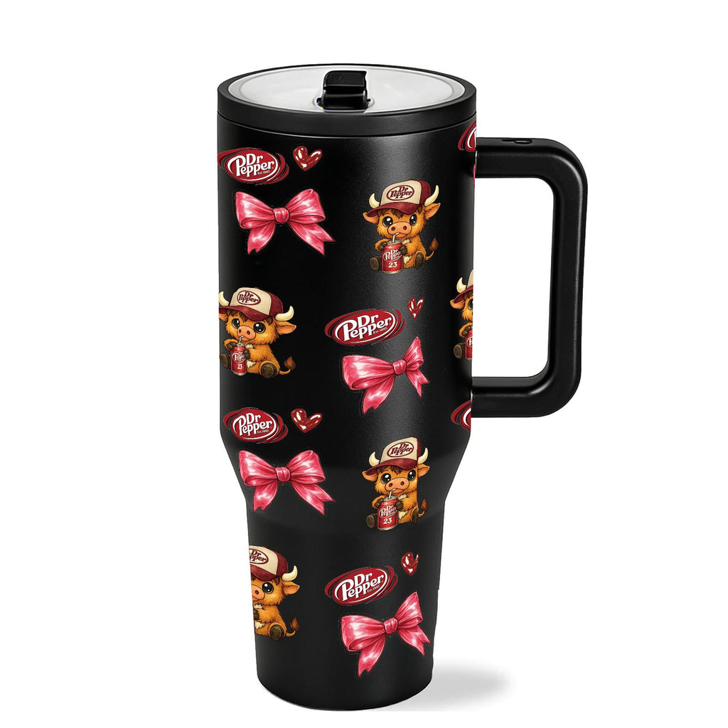 40oz Insulated Mug, Insulated Cups, Dr Pepper Soda Print Insulated Tumbler, Double-Wall Vacuum Insulated Stainless Steel with Straw Lid & Handle, Leak-Proof Thermal Mug Keeps Drinks Hot 12H and Cold 24H, Valentines Birthday Gift