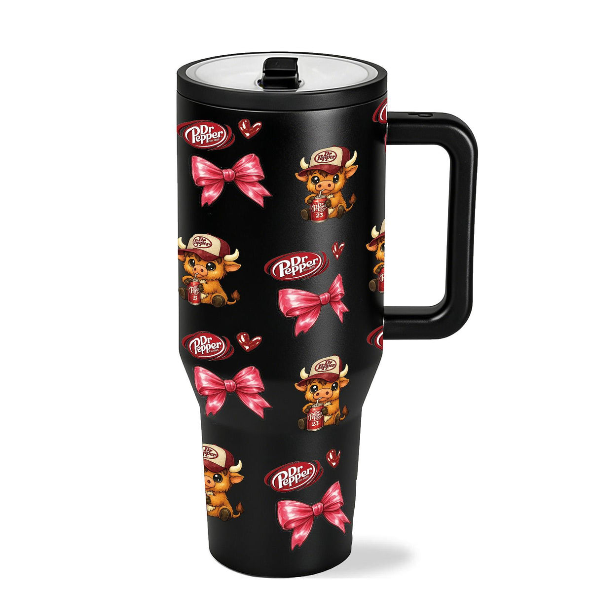 40oz Insulated Mug, Insulated Cups, Dr Pepper Soda Print Insulated Tumbler, Double-Wall Vacuum Insulated Stainless Steel with Straw Lid & Handle, Leak-Proof Thermal Mug Keeps Drinks Hot 12H and Cold 24H, Valentines Birthday Gift