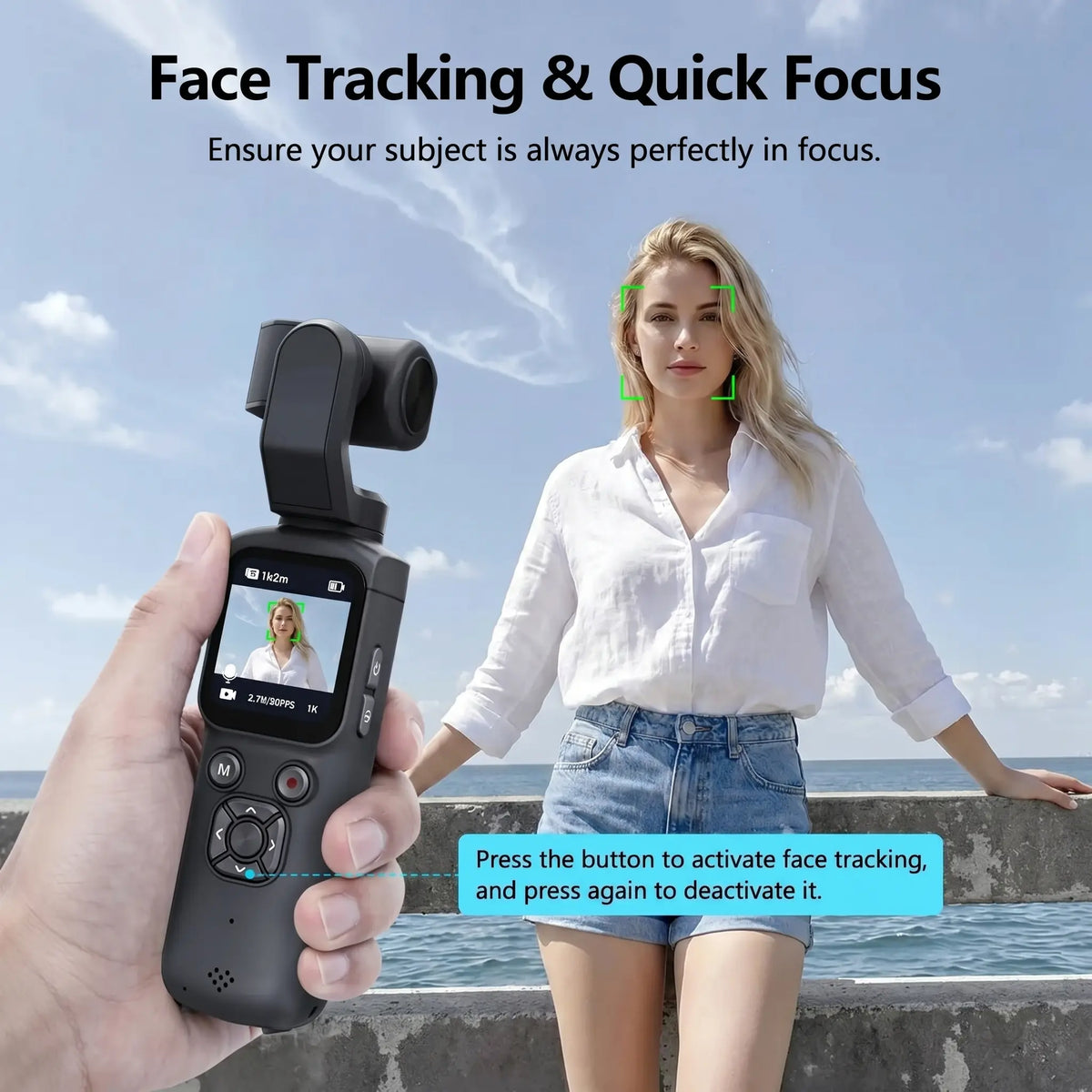 Portable Handheld Plastic Gimbal Camera - 330° Rotation, Smart Face Tracking, Wireless WiFi Transfer, Touchscreen, Beauty Mode, 32GB Micro SD Card Included, Cordless Photo/Video Support for Vlogs, Selfies