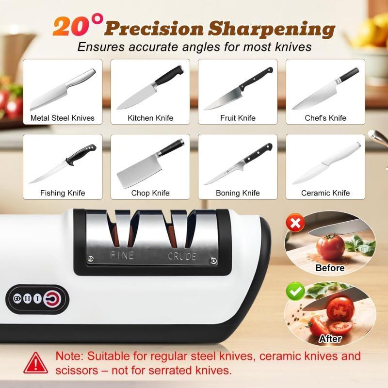 Rechargeable Electric Kitchen Knife Sharpener, Compact Portable Cordless Knife Sharpener with Diamonds for Steel Knives and Fruit Knife, 2 Stage Automatic Knife Sharpening Helps Restore & Polish Blades Quickly
