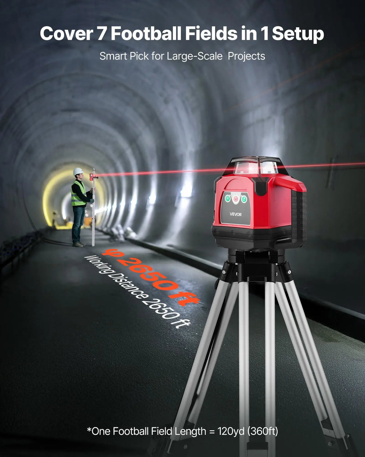 VEVOR 360-Degree Self-Leveling Red Rotary Laser Level Kit for Construction Pros - ±5° Auto, 2650ft Range, 0.06in/100ft Accuracy, IP66 Waterproof, Impact Resistant, Tripod Mount Set with Receiver, Remote Ctrl, Toolcase, 1.2V Batteries, Grade Rod,to...