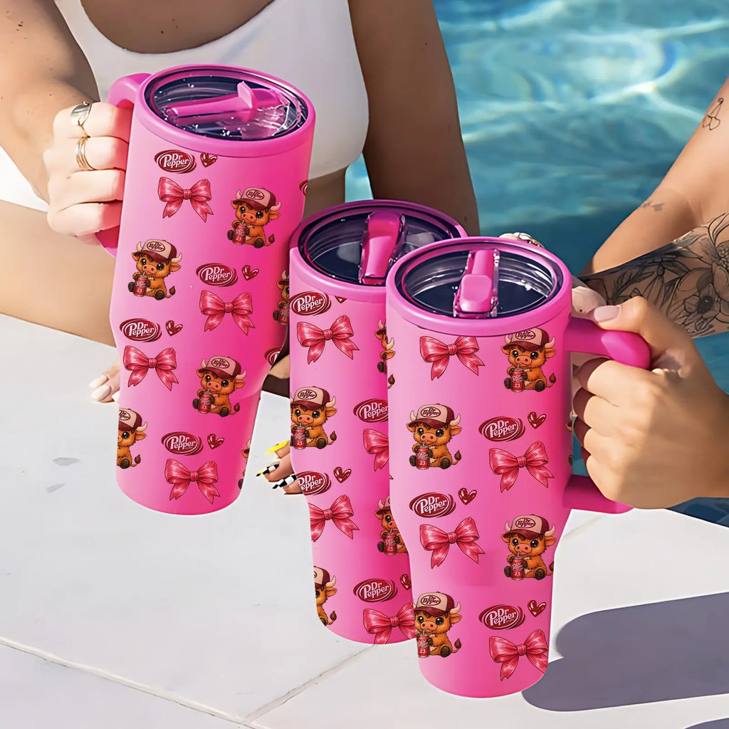 40oz Insulated Mug, Insulated Cups, Dr Pepper Soda Print Insulated Tumbler, Double-Wall Vacuum Insulated Stainless Steel with Straw Lid & Handle, Leak-Proof Thermal Mug Keeps Drinks Hot 12H and Cold 24H, Valentines Birthday Gift