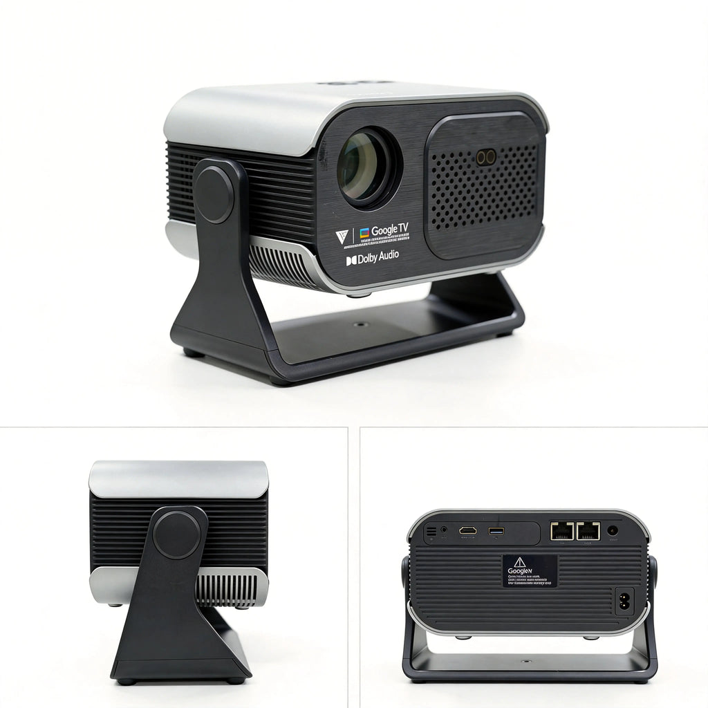4K Projector with WiFi 6, Bluetooth 5.2, 1200 ANSI Lumens, Native 1080P, 100% Offset, Auto Keystone, Electric Focus, USB, Built-in Audio & Stand for Outdoor Home Theater - Google TV, Netflix, YouTube, Prime Video, Disney+ Compatible
