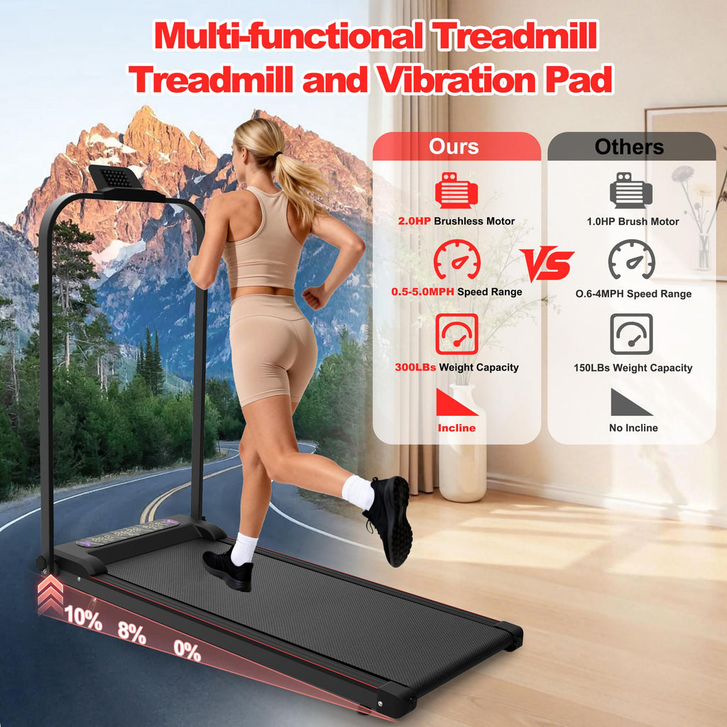 【SAVEYOUR】265LBS Foldable 2-in-1 Incline Treadmill & Under Desk Walking Pad with Vibration Pad,Portable Treadmill with Handlebars, Incline & Remote for Home Work Out in Small Spaces, Office Apartment Fitness Equipment