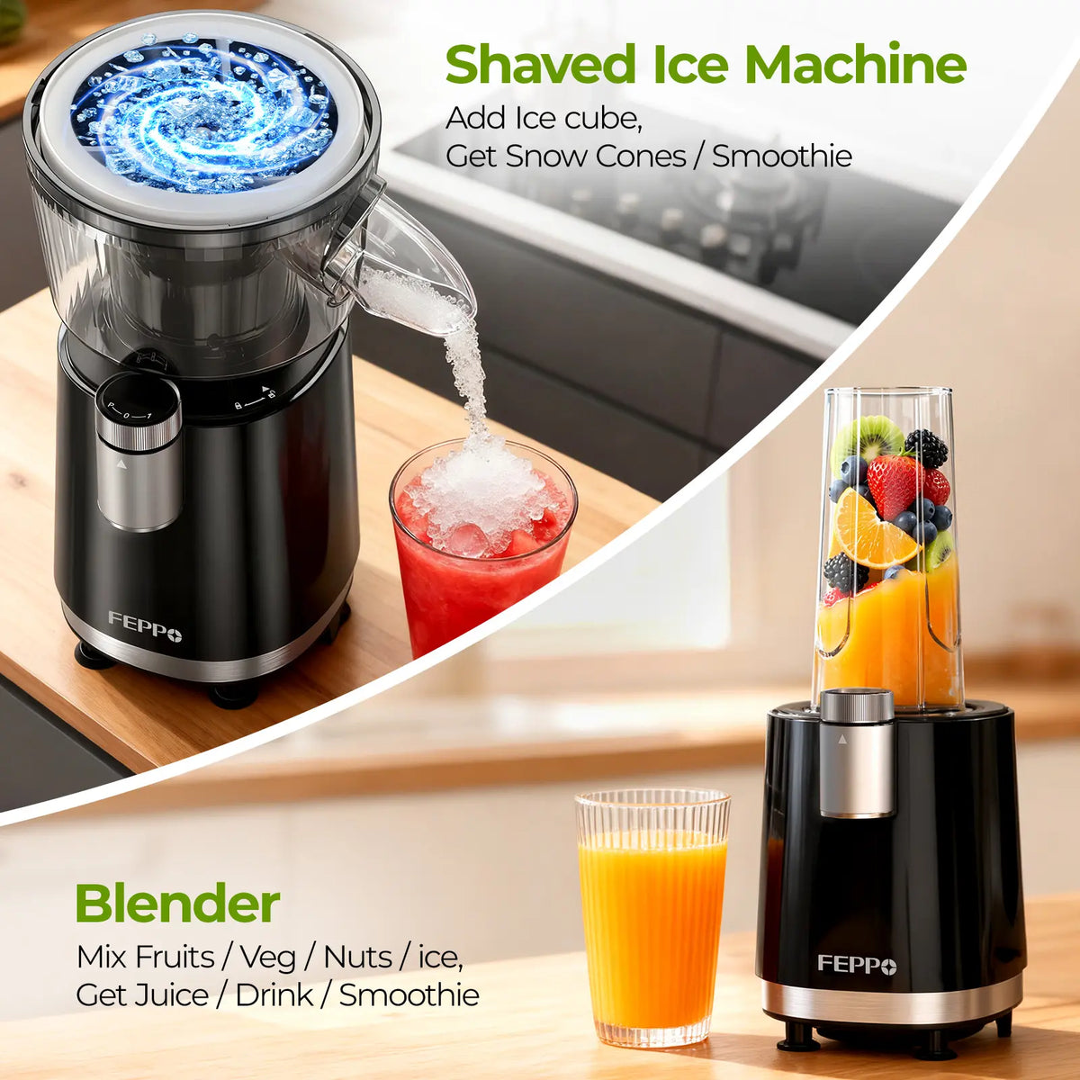 Clearance Sale FEPPO Snow Cone Machine & Smoothie Blender 2 in 1, 700W Powerful Shaved Ice Machine Slushine Machine, Healthy Frozen Drink Maker with Stainless Steel Blade & Smoothie Recipe,for Home Kitchen Party,back to school,back to school haul,...