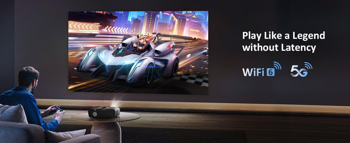 ZCGIOBN 4K Ultra HD Smart Projector - 2300 ANSI Lumens Daylight Home Theater Projector with WiFi 6, Bluetooth, NFC, Android Streaming Apps, HDR10+, Auto Focus, HDMI 2.1 ARC, USB, Audio Speaker, Connection Options, Dustproof Design for Gaming, Movie