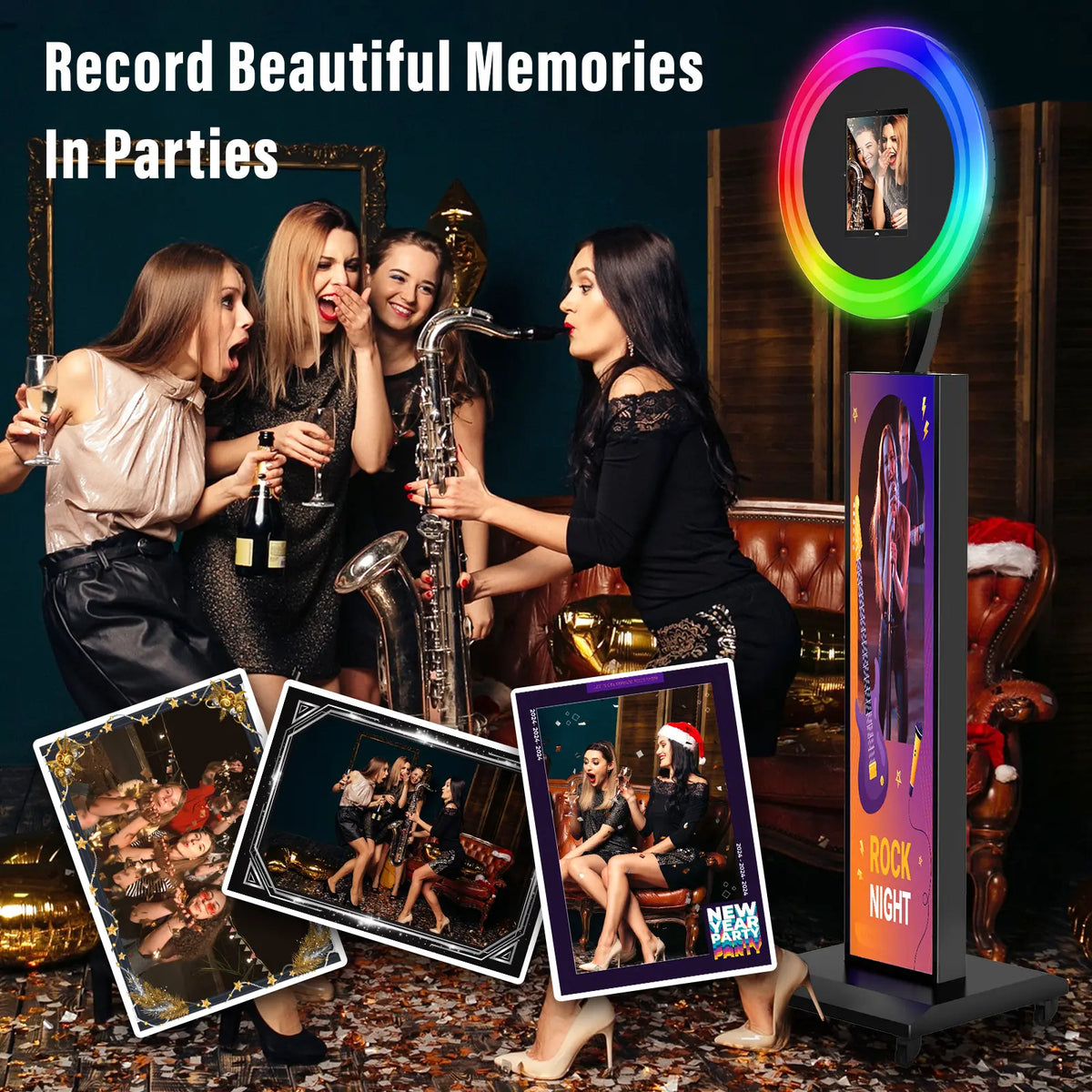 MWE Wood Photo Booth Stand - Bluetooth Adjustable with App & Remote Control, Portable Custom Selfie Accessory, Ring Light Stand, Party Supplies for Events, Compatible with iPad 12.9/11/10.9/10.2