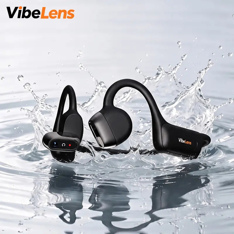 VibeLens Bone Conduction Headphones with 4K POV Camera, Hands-Free POV Video Recording, 6-Axis Image Stabilization, Open-Ear Bluetooth Sports Headset with AI Voice Assistant, Offline Music Playback, IP68 Waterproof for Swimming, Cycling and Travel