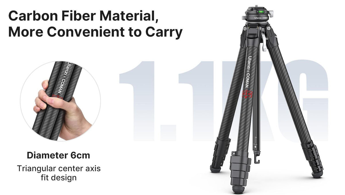 Ulanzi 3028 Lightweight Carbon Fiber Foldable Combo Tripod-Monopod with Arca Swiss, 0 Y Compatibility for Standing Photography (Cameras, Phones)