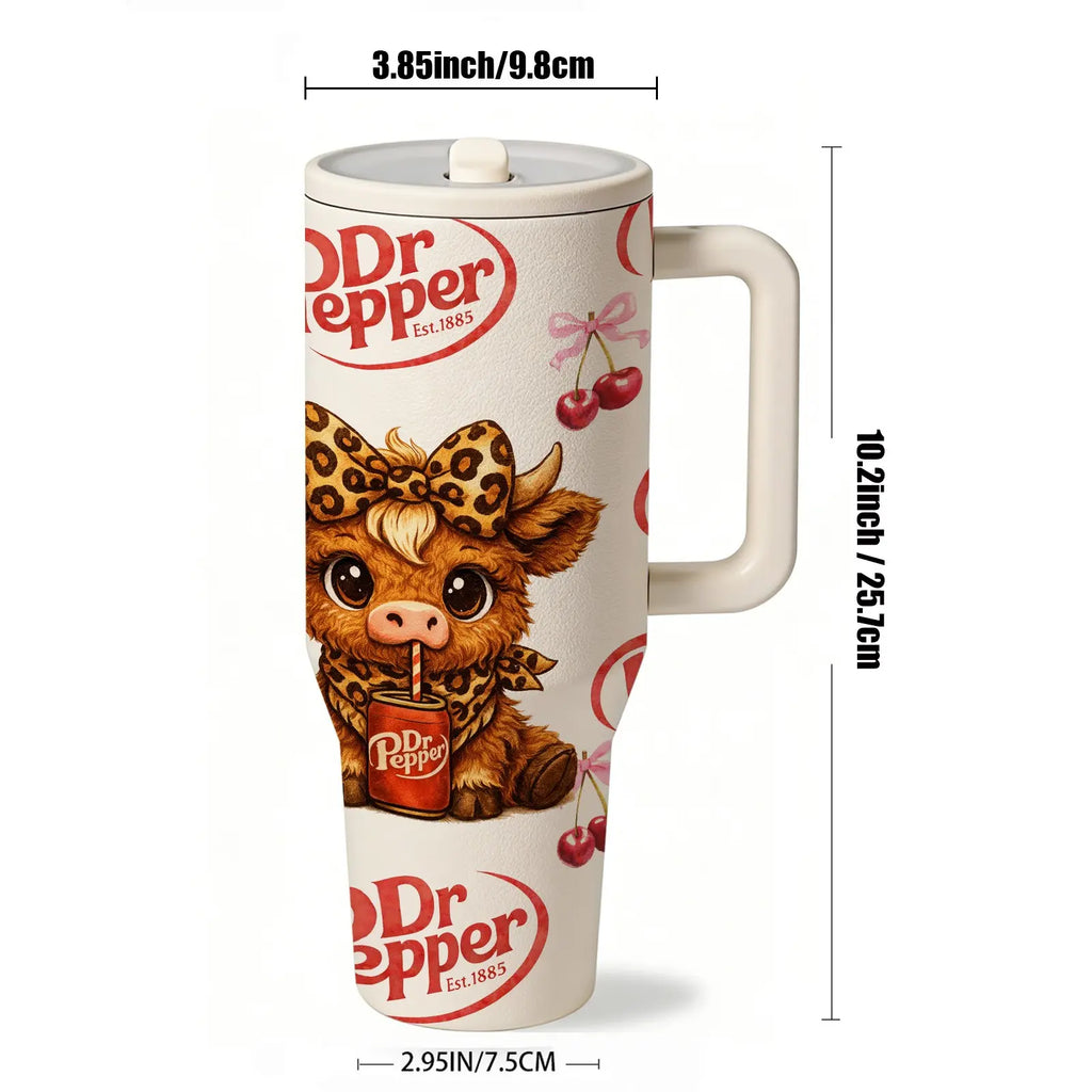40oz Insulated Mug, Insulated Cups, Dr Pepper Soda Print Insulated Tumbler, Double-Wall Vacuum Insulated Stainless Steel with Straw Lid & Handle, Leak-Proof Thermal Mug Keeps Drinks Hot 12H and Cold 24H, Valentines Birthday Gift