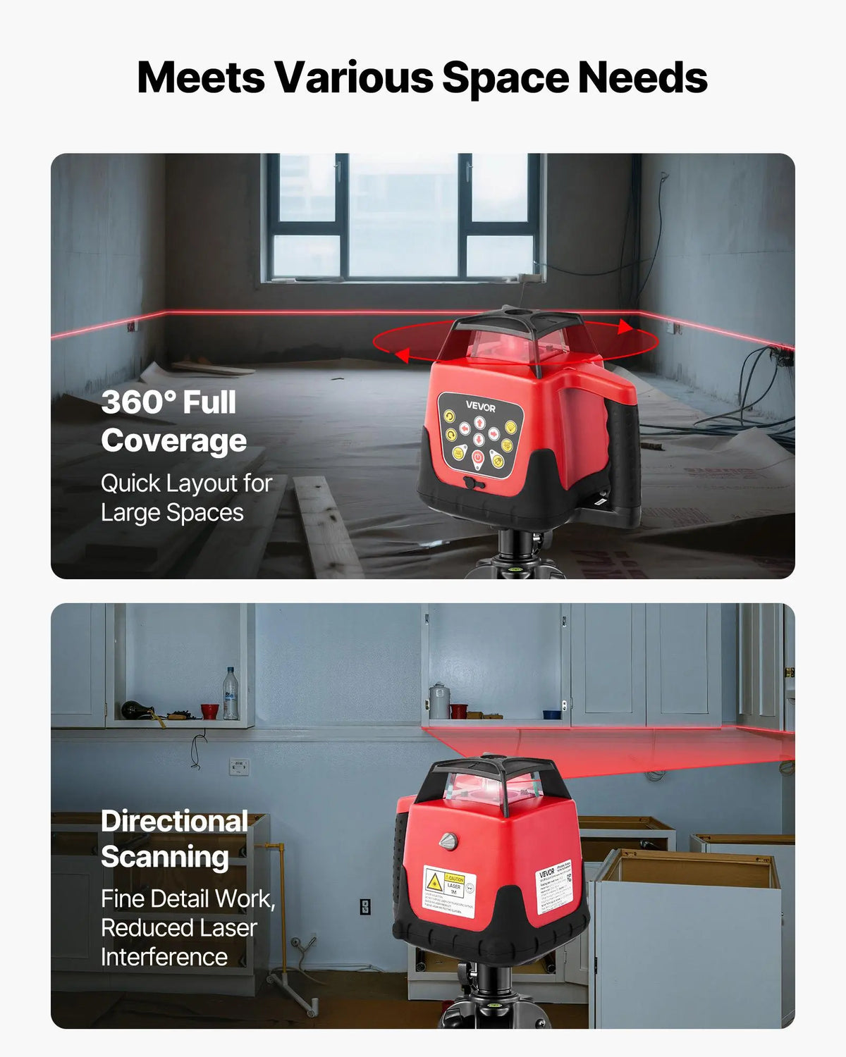 【toolupgrade】VEVOR Rotary Laser Level Kit, 1650ft 360-Degree Self Leveling Red Horizontal Laser Transit,with Tripod,Receiver,Remote Control, Scale,Toolcase, IP66 Waterproof, 0.80in/100ft Precision for Construction, Lighted Laser Levels, Electronic...