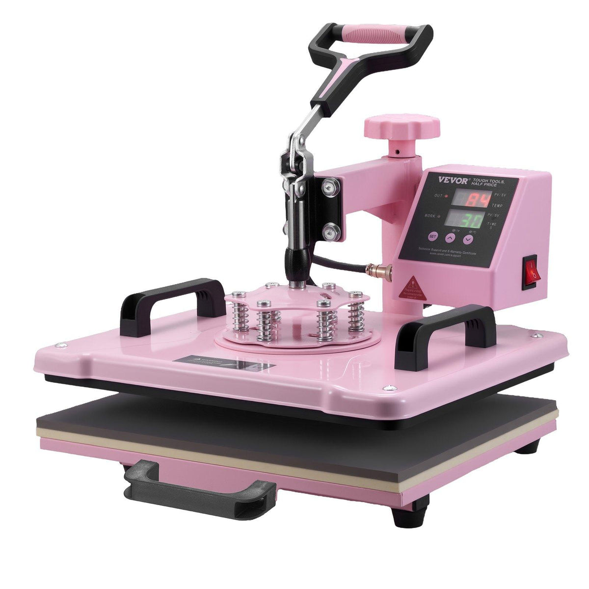 VEVOR Heat Press Machine, 12x 15 inch, 5 in 1 Heat Transfer Machine with 30 oz Tumbler Press, 360 Swing Away T-Shirt Pressing, Digital Precise Control, for T-Shirts/Mugs/Hats/Plates, Pink, 5-In-1 Combo
