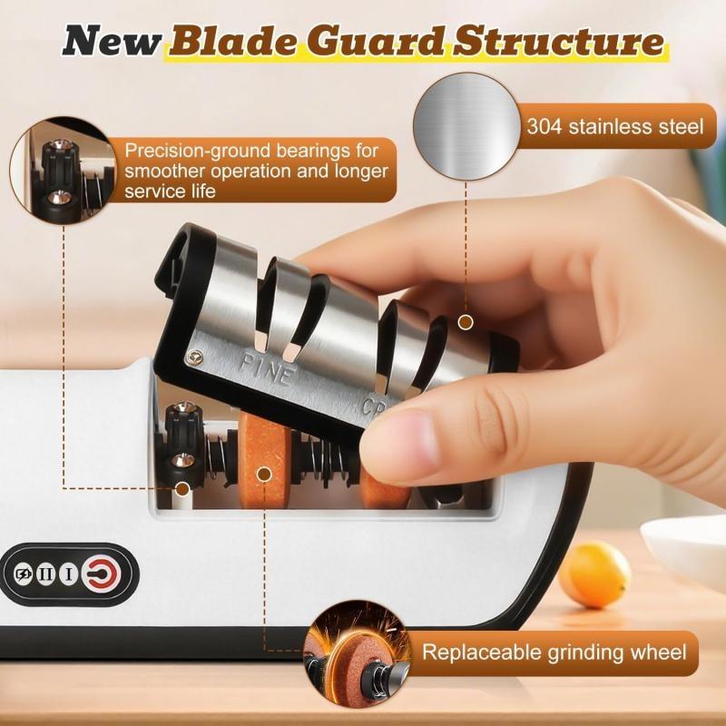 Rechargeable Electric Kitchen Knife Sharpener, Compact Portable Cordless Knife Sharpener with Diamonds for Steel Knives and Fruit Knife, 2 Stage Automatic Knife Sharpening Helps Restore & Polish Blades Quickly