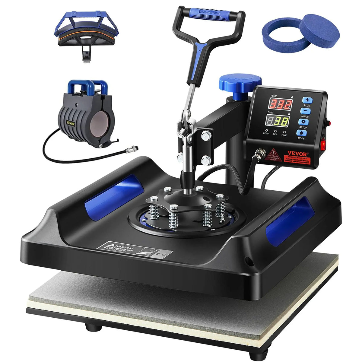 VEVOR 5-in-1 Heat Press Kit, 15x15in 360° Swing Away Hand Tool, 1000W Digital Display Control, Quick Heating, Anti-Burn Safety, Non-Stick Coated, 20.07x15.75x18.51in, Ideal for T-Shirts, Hats, Caps, Mugs