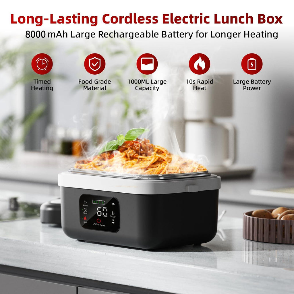 Rechargeable Cordless Self-Heating Lunch Box Portable Food Heater, Heat Up Lunch Box Portable, Heatable Lunchbox, Heated Lunchbox, Thermal Heated Meal Container for Meal Prep, Office, Travel, Car, Picnic and Outdoor Use, Ideal Gift #GLOBAL PICKS