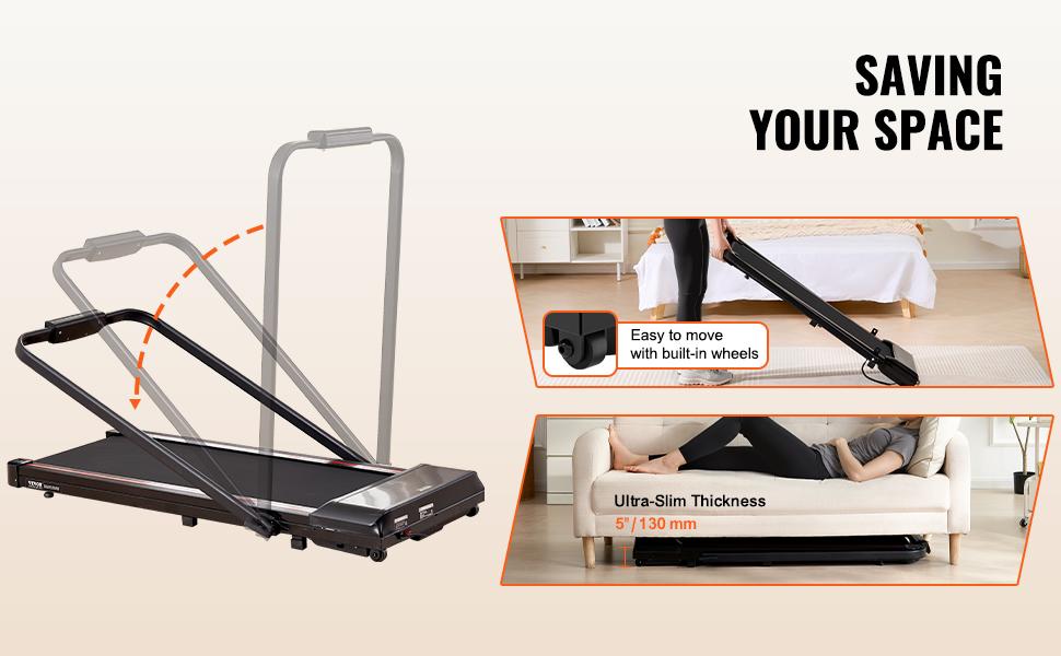 【toolupgrade】VEVOR 2-in-1 Under Desk Treadmill, 15.6"x42"/396x1065 mm Anti-Slip Surface Belt, 2.5HP Motor, 0.6-7.6 mph Walking/Run Speed, Shock Absorb, Collapseable Portable Pad, Handle Bar, Remote Control, LED Display, 265 Lbs Capacity for Home O...