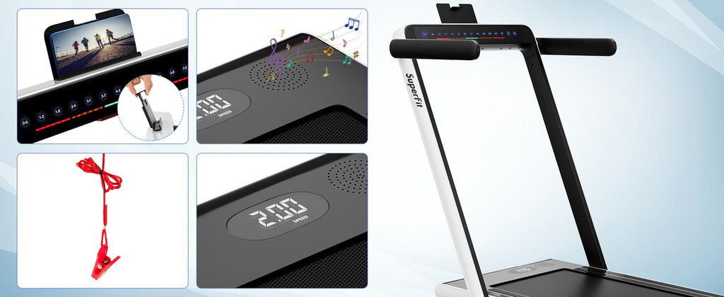 COSTWAY 2-in-1 Treadmill, 7.5MPH Under-Desk Electric Treadmill w/Dual Display, Bluetooth Speaker, APP & Remote Control, Speed Adjustable Portable Walking Pad Jogging Machine for Home