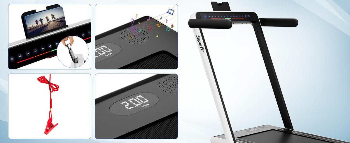 COSTWAY 2-in-1 Treadmill, 7.5MPH Under-Desk Electric Treadmill w/Dual Display, Bluetooth Speaker, APP & Remote Control, Speed Adjustable Portable Walking Pad Jogging Machine for Home